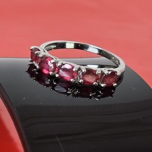 925 Sterling Silver Ring with Natural Ruby 3.5x5mm Gemstones